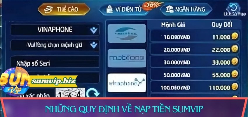 Những quy định nên biết về nạp tiền Sumvip