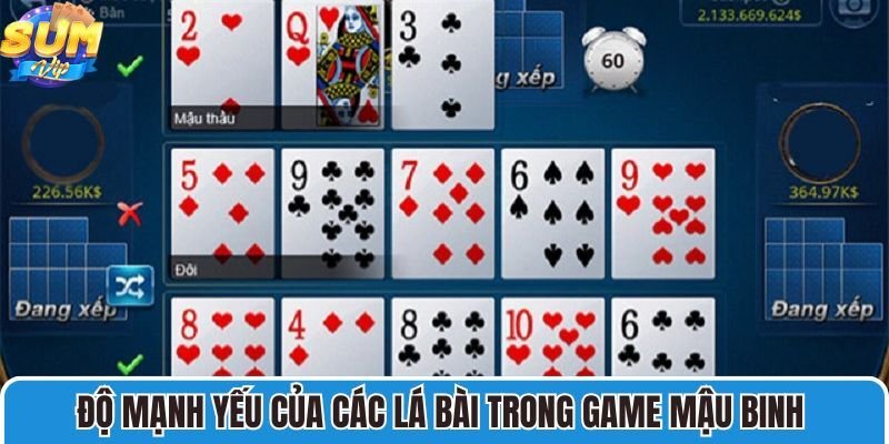 Độ mạnh của quân bài sẽ không xác định dựa theo chất bài mà chỉ tính phần giá trị